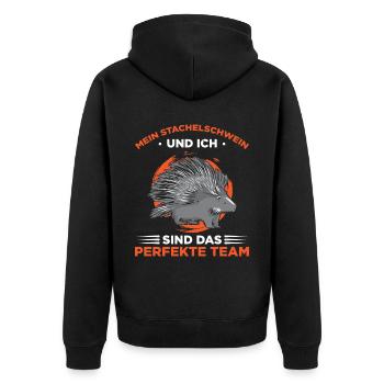 Mein Stachelschwein Und Ich Sind Das Perfekte Team - Unisex Premium Bio Zip Hoodie - Schwarz - Hinten - Nico (187cm)