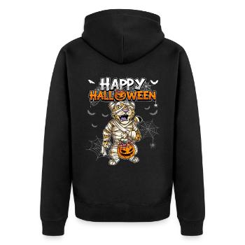Halloween Leopard Mumie - Unisex Premium Bio Zip Hoodie - Schwarz - Hinten - Nico (187cm)