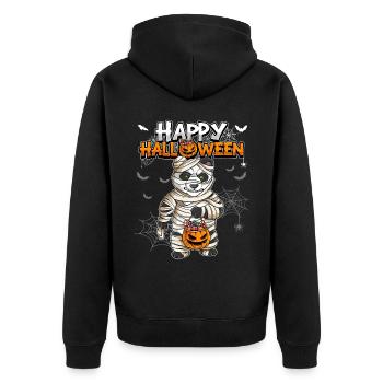 Halloween Panda Mumie - Unisex Premium Bio Zip Hoodie - Schwarz - Hinten - Nico (187cm)