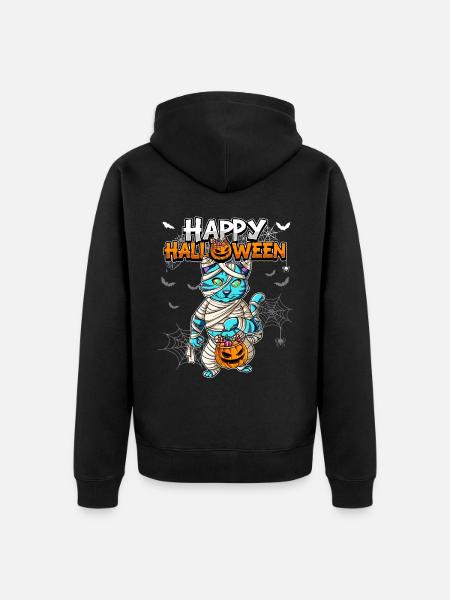 Halloween Katze Mumie - Unisex Premium Bio Zip Hoodie - Schwarz