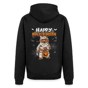 Halloween Bär Mumie - Unisex Premium Bio Zip Hoodie - Schwarz - Hinten - Nico (187cm)