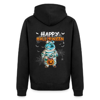 Halloween Schwein Mumie - Unisex Premium Bio Zip Hoodie - Schwarz - Hinten - Nico (187cm)