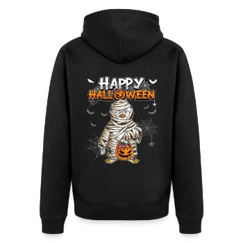 Halloween Pinguin Mumie - Unisex Premium Bio Zip Hoodie - Schwarz - Hinten - Nico (187cm)
