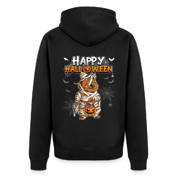 Halloween Quokka Mumie - Unisex Premium Bio Zip Hoodie - Schwarz - Hinten - Nico (187cm)