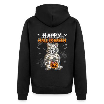 Halloween Waschbär Mumie - Unisex Premium Bio Zip Hoodie - Schwarz - Hinten - Nico (187cm)
