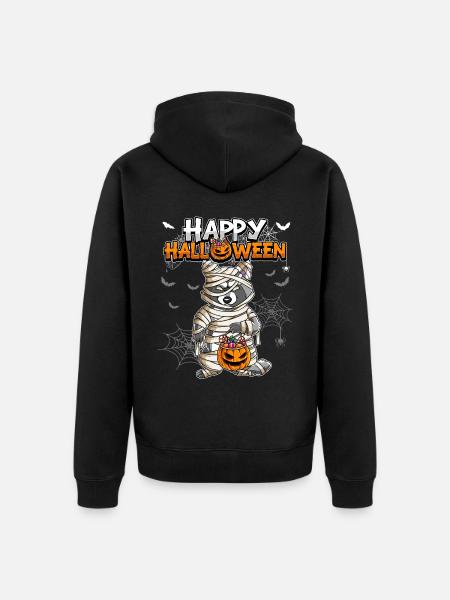Halloween Waschbär Mumie - Unisex Premium Bio Zip Hoodie - Schwarz
