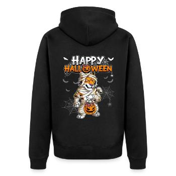 Halloween Tiger Mumie - Unisex Premium Bio Zip Hoodie - Schwarz - Hinten - Nico (187cm)