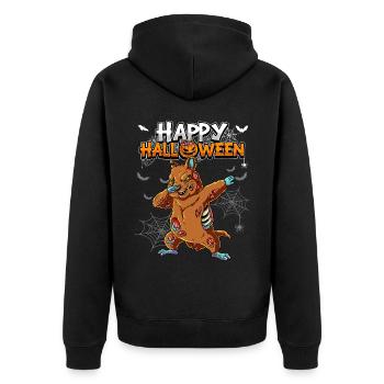 Halloween Quokka Zombie - Unisex Premium Bio Zip Hoodie - Schwarz - Hinten - Nico (187cm)