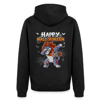 Halloween Löwe Zombie - Unisex Premium Bio Zip Hoodie - Schwarz - Hinten - Nico (187cm)