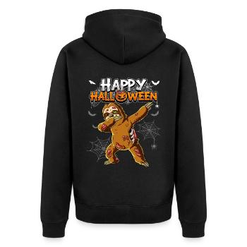 Halloween Faultier Zombie - Unisex Premium Bio Zip Hoodie - Schwarz - Hinten - Nico (187cm)