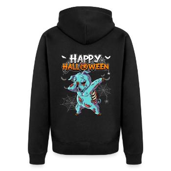 Halloween Schwein Zombie - Unisex Premium Bio Zip Hoodie - Schwarz - Hinten - Nico (187cm)
