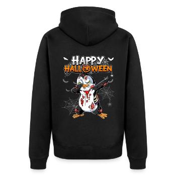 Halloween Pinguin Zombie - Unisex Premium Bio Zip Hoodie - Schwarz - Hinten - Nico (187cm)