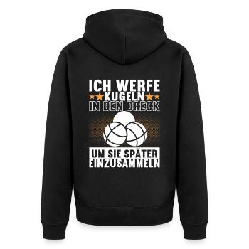 Boule Boulespieler - Unisex Premium Bio Zip Hoodie - Schwarz - Hinten - Nico (187cm)