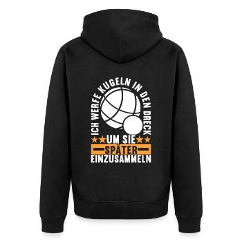 Boule Boulespieler - Unisex Premium Bio Zip Hoodie - Schwarz - Hinten - Nico (187cm)