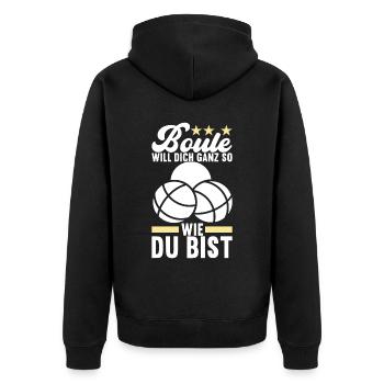 Boule Boulespieler - Unisex Premium Bio Zip Hoodie - Schwarz - Hinten - Nico (187cm)