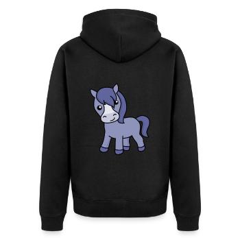 Pferd Comic Tier - Unisex Premium Bio Zip Hoodie - Schwarz - Hinten - Nico (187cm)