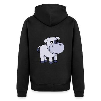 Kuh Comic Tier - Unisex Premium Bio Zip Hoodie - Schwarz - Hinten - Nico (187cm)
