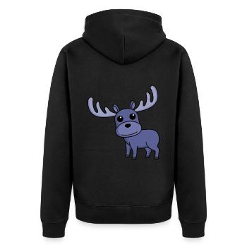 Elch Comic Tier - Unisex Premium Bio Zip Hoodie - Schwarz - Hinten - Nico (187cm)
