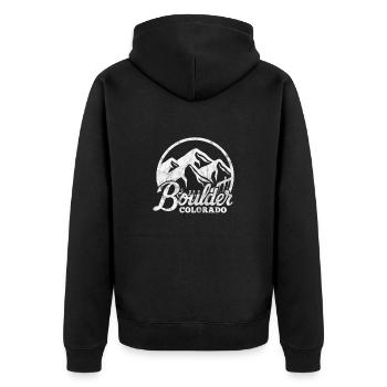 Colorado Boulder USA Amerika Geschenk - Unisex Premium Bio Zip Hoodie - Schwarz - Hinten - Nico (187cm)