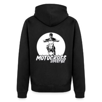 Motocross / Enduro / Freestyle mx / Dirtbike retro - Unisex Premium Bio Zip Hoodie - Schwarz - Hinten - Nico (187cm)