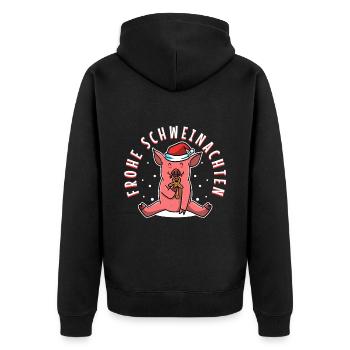 Frohe Schweinachten - Unisex Premium Bio Zip Hoodie - Schwarz - Hinten - Nico (187cm)