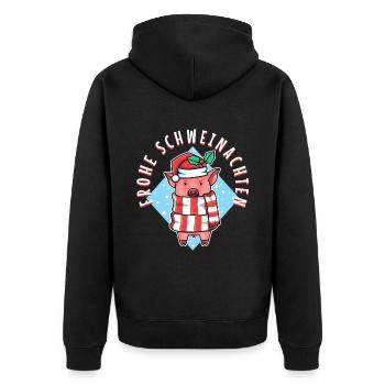 Frohe Schweinachten - Unisex Premium Bio Zip Hoodie - Schwarz - Hinten - Nico (187cm)