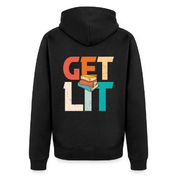 Erhalten Sie Lit Books- - Unisex Premium Bio Zip Hoodie - Schwarz - Hinten - Nico (187cm)