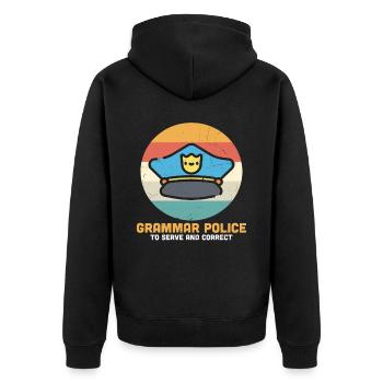 Grammatikpolizei, um lustige Zitate zu servieren und zu korrigieren - Unisex Premium Bio Zip Hoodie - Schwarz - Hinten - Nico (187cm)