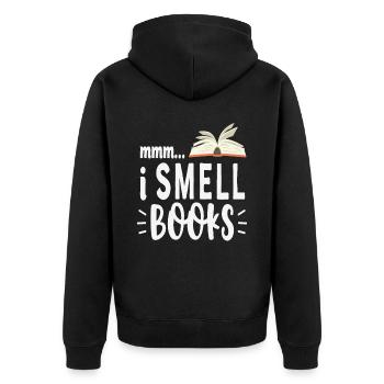 Mmm I Smell Books Books Quotes - Unisex Premium Organic Zip Hoodie - black - Back - Nico (187cm)
