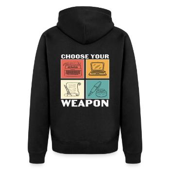 Wähle deine Waffenschreiber Zitate - Unisex Premium Bio Zip Hoodie - Schwarz - Hinten - Nico (187cm)