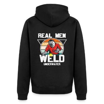Real Men Weld Underwater - Unisex Premium Organic Zip Hoodie - black - Back - Nico (187cm)