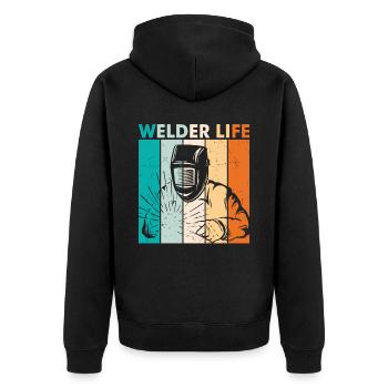 Soudeur Life Retro Vintage - Veste à capuche bio Premium Unisexe - noir - Dos - Nico (187cm)