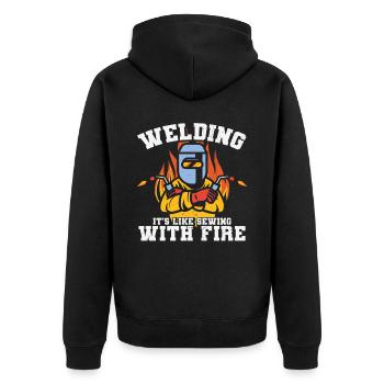 Welding It' S Like Sewing With Fire - Unisex Premium Organic Zip Hoodie - black - Back - Nico (187cm)