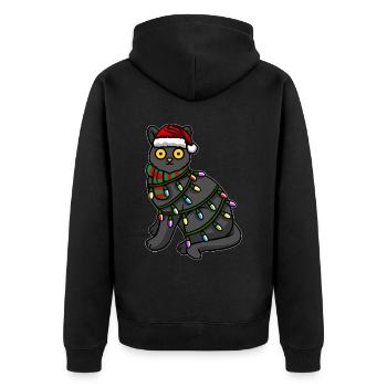 Black cat with Christmas cap - Unisex Premium Organic Zip Hoodie - black - Back - Nico (187cm)