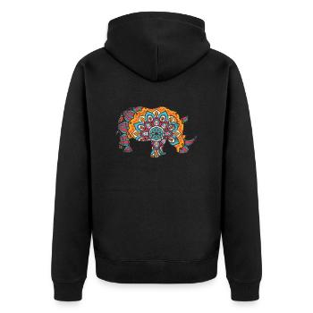 Mandala Nashorn Geometre Muster - Unisex Premium Bio Zip Hoodie - Schwarz - Hinten - Nico (187cm)