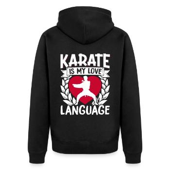 Karate Black Belt Gi Uniform - Unisex Premium Bio Zip Hoodie - Schwarz - Hinten - Nico (187cm)