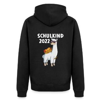 Schulkind 2022 Lama - Unisex Premium Bio Zip Hoodie - Schwarz - Hinten - Nico (187cm)