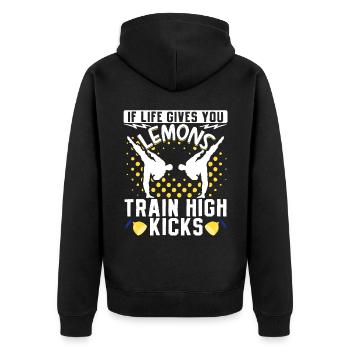 Karate Black Belt Gi Uniform If - Unisex Premium Bio Zip Hoodie - Schwarz - Hinten - Nico (187cm)