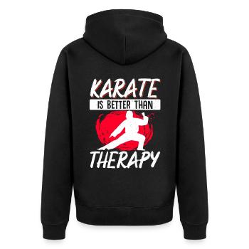 Karate Black Belt Gi Uniform - Unisex Premium Bio Zip Hoodie - Schwarz - Hinten - Nico (187cm)