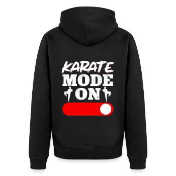 Karate Black Belt Gi Uniform - Unisex Premium Bio Zip Hoodie - Schwarz - Hinten - Nico (187cm)