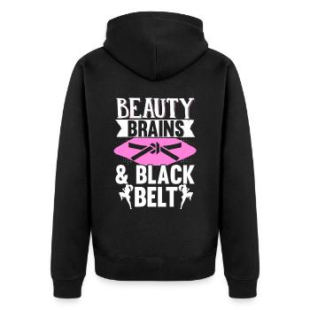 Karate Black Belt Gi Uniform Women - Unisex Premium Bio Zip Hoodie - Schwarz - Hinten - Nico (187cm)