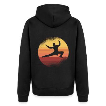 Karate Black Belt Gi Uniform - Unisex Premium Bio Zip Hoodie - Schwarz - Hinten - Nico (187cm)