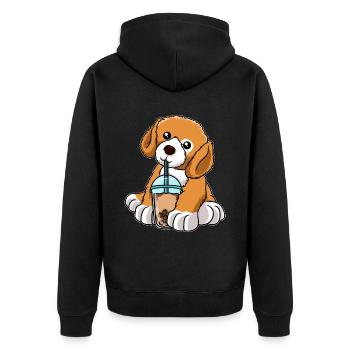 Hund trinkt Bubble Tea - Unisex Premium Bio Zip Hoodie - Schwarz - Hinten - Nico (187cm)