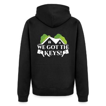 Wir Haben Die Schlüssel Hauseigentümer Hausherr - Unisex Premium Bio Zip Hoodie - Schwarz - Hinten - Nico (187cm)