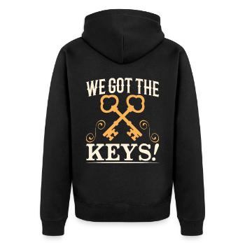 Wir Haben Die Schlüssel Hauseigentümer Hausherr - Unisex Premium Bio Zip Hoodie - Schwarz - Hinten - Nico (187cm)