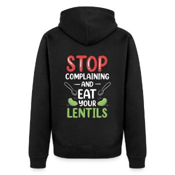 Stop Whining And Eat Your Lens Lens - Unisex Premium Organic Zip Hoodie - black - Back - Nico (187cm)