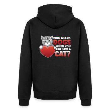 Wer Braucht Hunde Wenn Man Eine Katze Haben Kann - Unisex Premium Bio Zip Hoodie - Schwarz - Hinten - Nico (187cm)