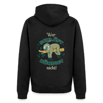 Spruch Wer schläft kündigt nicht Büro Humor - Unisex Premium Bio Zip Hoodie - Schwarz - Hinten - Nico (187cm)
