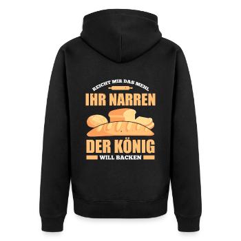 Reicht Mir Das Mehl Ihr Narren Der König Will Back - Unisex Premium Bio Zip Hoodie - Schwarz - Hinten - Nico (187cm)