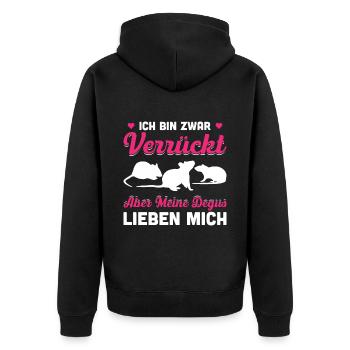 Ich Bin Zwar Verrückt Aber Meine Degus Lieben Mich - Unisex Premium Bio Zip Hoodie - Schwarz - Hinten - Nico (187cm)
